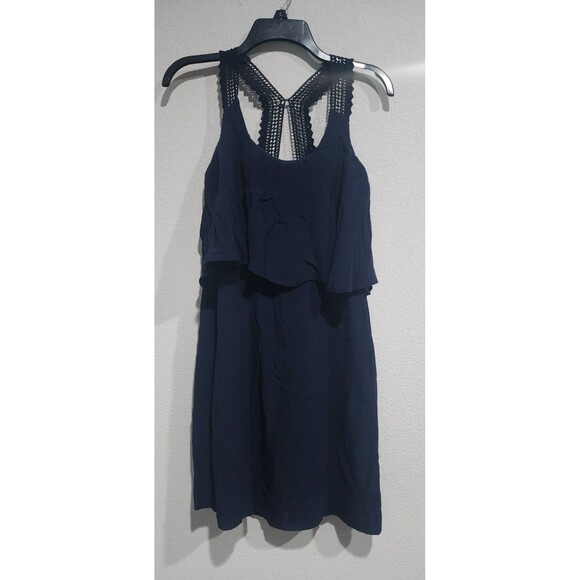 Anthropologie Maeve Navy Blue Crochet Straps Layered Dress Size 4 - Picture 2 of 10